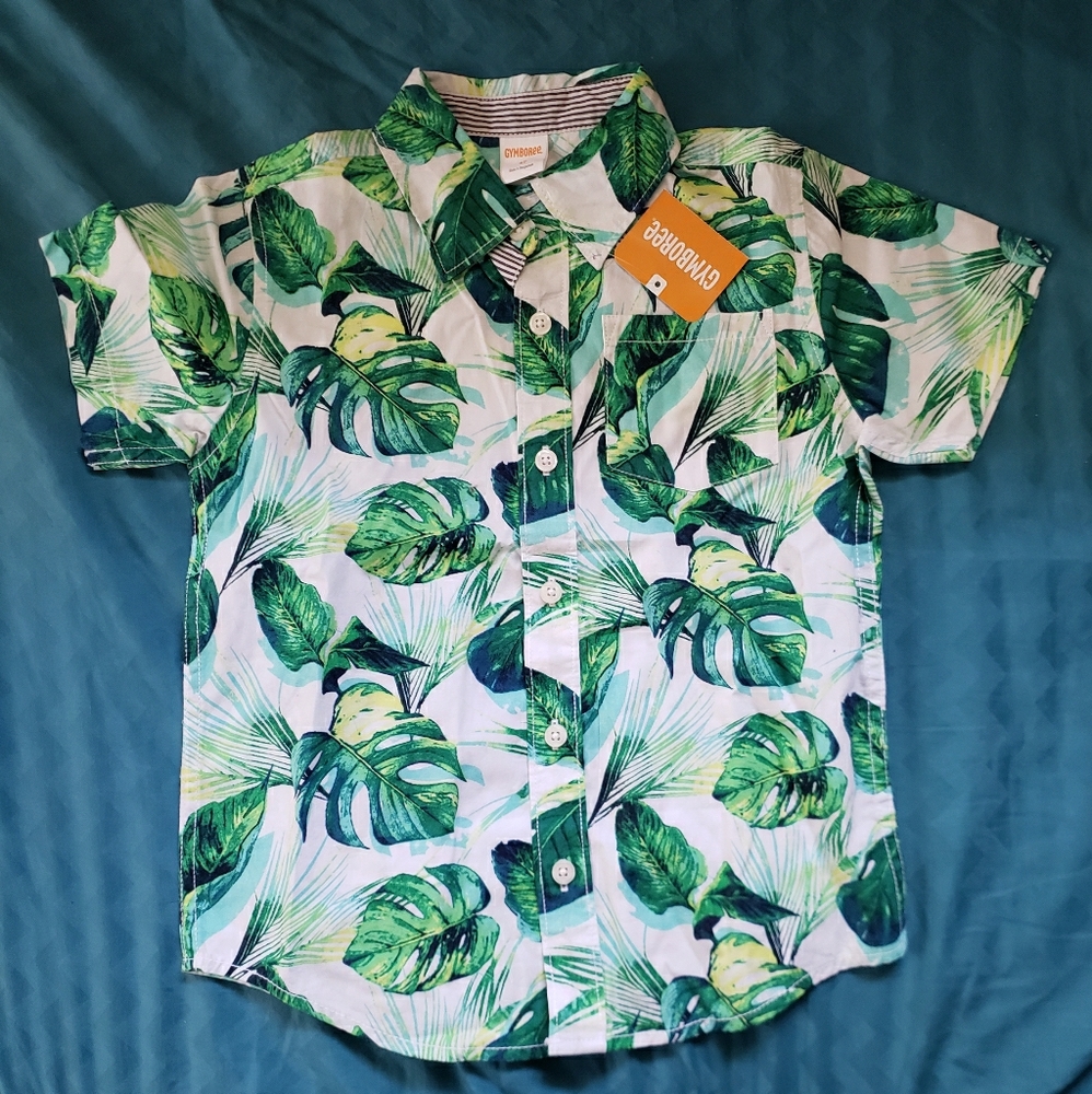 Gymboree 4T aloha tropical leaf button-down shirt